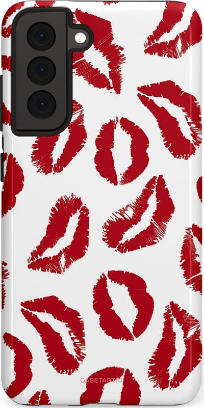 Casetastic Hoesje Geschikt voor Samsung S21 FE - Stijlvolle Beschermende Duo-layer Case - Liefdeskusjes Rood Zoenen