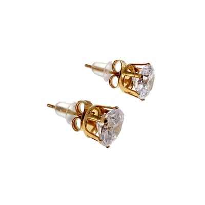 Oorknoppen met Fonkelende Zirkonia - Oorbellen Unisex - Goudkleur RVS - 8mm Ronde Oorknoppen