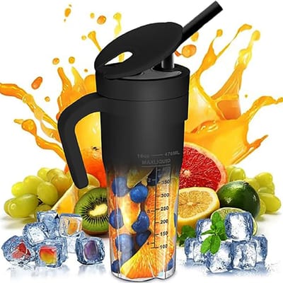 Draagbare Blender – Oplaadbare Sapbeker 4000mAh – 6 Bladen Smoothie Maker 460ml Zwart