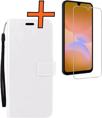 Hoes - Met Screenprotector - Geschikt voor Samsung Galaxy A26 - Luxe Pasjeshouder - Bookcase Portemonee - Flip Case - Kunstleer Book Case - Flipcase - Book Cover - Walletcase - PortemonneeHoes - Wit