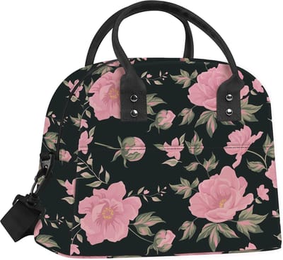 Vrouwen Lunchbox Tas voor Kantoor en Picknick - Geïsoleerde Koeltas met Roze Bloemen