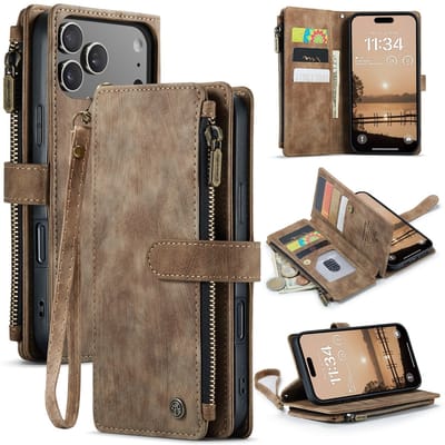 CaseMe Hoesje - Geschikt voor iPhone 17 Pro Max Hoesje - CaseMe C30 Book Case met Portemonnee - Bruin