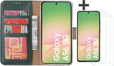 Hoesje met 3 Stuks Screenprotectors Geschikt voor Samsung Galaxy A56 – Arara bookcase met pasjeshouder - Groen