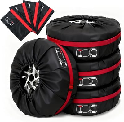Set Bandentassen - Bandenhoezen - Opslag en Vervoer - Waterdicht Stofdicht - 13-18 Inch - Zwart Rood