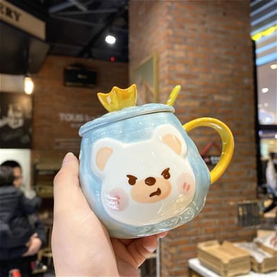Koreaanse Schattige Cartoon Ontbijt Creatieve Waterbeker Tiener Student Keramische Beker met Deksel Lepel Rietje Mok 380ml