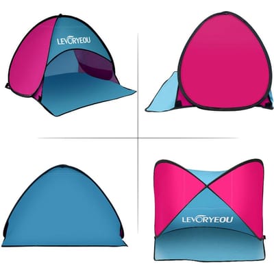 Mini pare-soleil de plage multicolore, auvent d'extérieur instantané, tente de plage avec sac de transport bleu
