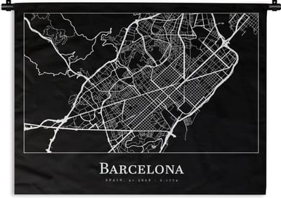 Wandkleed - Wanddoek - Stadskaart - Barcelona - Plattegrond - Kaart - 120x90 cm - Wandtapijt