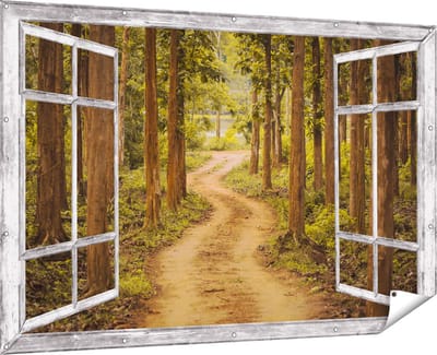 Gards Tuinposter Doorkijk Pad in het Bos met Bomen - 180x120 cm - Tuindoek - Tuindecoratie - Wanddecoratie buiten - Tuinschilderij