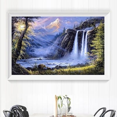 Mode spectaculaire hars ronde diamant volledige boor kruissteek waterval DIY diamantschilderij 20X30CM gray