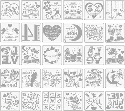 30 Stuks Herbruikbare Stencils voor Valentijnsdag, Hartvormige Sjablonen voor DIY Schilderen, Perfect voor Huwelijksdecoraties en Creatieve Projecten