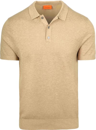 Suitable Knitted Polo Cotton Linen Beige - Maat M - Heren - Polo shirt Heren met Korte mouw