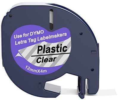Boxstuff - Dymo LetraTag 12267 - S0721530 - Label Tape - Zwart op Transparant Plastic - 12 mm x 4 m - 1 Stuks