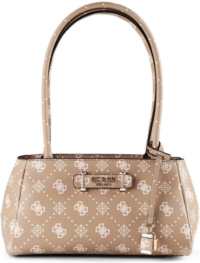GUESS schoudertas Carrie Logo Girlfriend Shoulder Satchel Bag Biscotti Logo Taupe