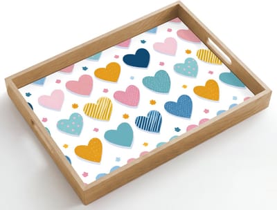 Dienblad hout 50x35 cm - Schootdienblad - Hartjes - Pastel - Patroon - Borrelplank rechthoek - Plateau dienbladen