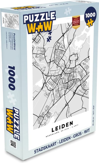 Puzzel Stadskaart - Leiden - Grijs - Wit - Legpuzzel - Puzzel 1000 stukjes volwassenen - Plattegrond