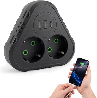 SnelShoppen - Golgner Dubbele Stekkerdoos, 5-in-1 Meerdere Stopcontacten zonder Kabel, 2 USB, 1 Type C, Ideaal voor Thuis, Kantoor, Feest, en Meer