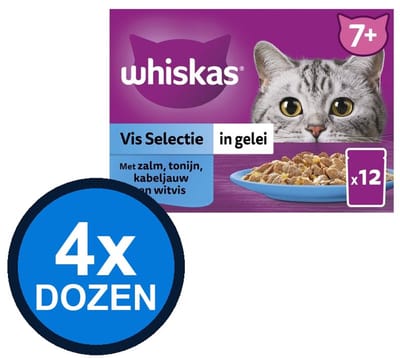 4x Whiskas - 7+ Pouch Senior Gelei Vis Selectie Multipack (12x85g) - Kattenvoer Natvoer - 1.02 kg
