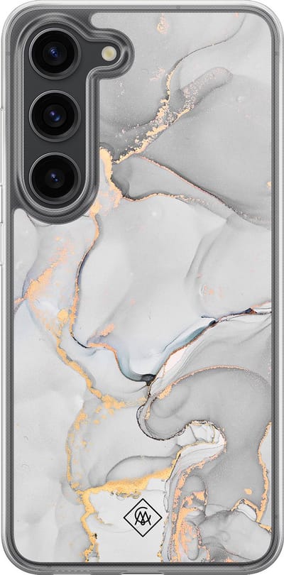 Casimoda® hoesje - Geschikt voor Samsung Galaxy S23 Plus - Marmer Grijs - 2-in-1 case - Schokbestendig - Marble design - Verhoogde randen - Grijs, Transparant