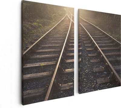 Artaza Canvas Schilderij Tweeluik Twee Kruisende Rails Spoorwegen - 80x60 - Foto Op Canvas - Canvas Print