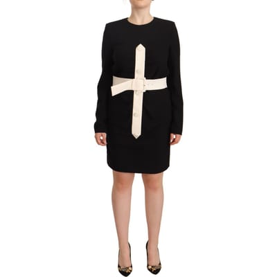 Givenchy vrouwen zwart wollen jurk met lange mouwen en riemen, mini mantelpakje
