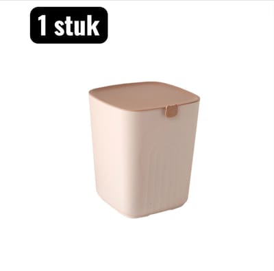 1 stuk - Prullenbak - Mini-prullenbak - Bureau Prullenbak met Deksel - Creatieve Bedzijde Afvalbak - Compacte Opbergbak voor Kantoor en Woonkamer - Roze