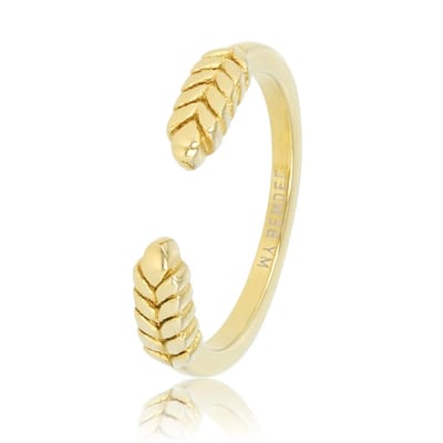 My Bendel - Open Ring met Bladmotief Goudkleurig - Open Ring met Bladmotief - Goudkleurig - 3,5 Mm - Stainless Steel - met Luxe Cadeauverpakking | Sieraden Voor Dames | Maat 16.00 Mm / Maat 50