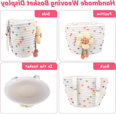 SnelShoppen - Fietsmand Voor Kinderen Met Leren Riemen, Rolmand Voor Kinderen Met Fietsbel, Gevlochten Fietsmand Met Spaakclip Sterren - Perfect Voor