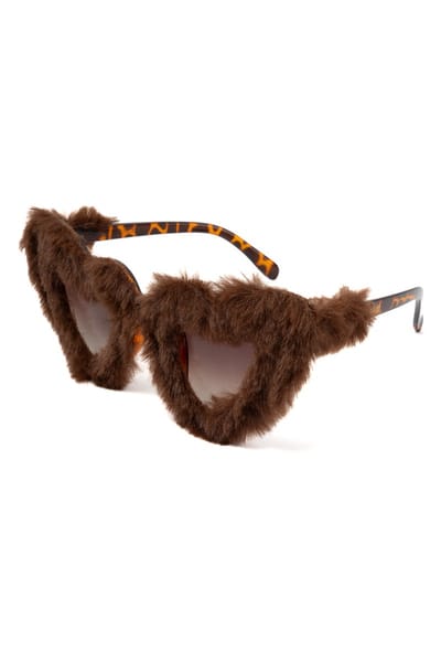 KIMU® Hartjes Bont Zonnebril - Bruin Montuur Kunststof - Bruine Glazen - Beer Leeuw Panter Luipaard Zonnebril Bril Vacht Zacht Dons Festival