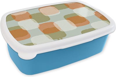 Broodtrommel Blauw - Lunchbox - Brooddoos - Retro - Patroon - Pastel - 18x12x6 cm - Kinderen - Jongen