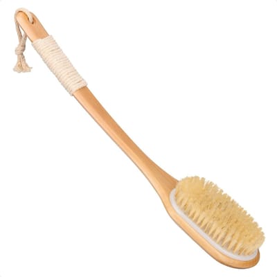 Natuurlijke Lichaamsborstel met Lange Handgreep van Hout voor Douche en Peeling, 44.5 cm, Verwijdert Dode Huid en Cellulite