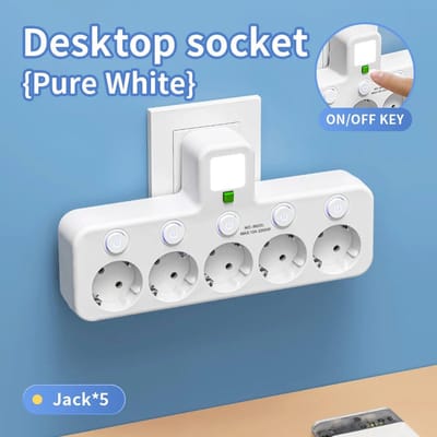 EU Serie - Meerkantsstopcontact - 5 Stopcontacten - Adapter - Voor Thuisgebruik - 5 sockets - Geen Usb C - Wit