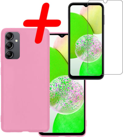 Hoesje Met Screenprotector - Geschikt voor Samsung Galaxy A14 - Sterk & Shockproof - Back Cover - Siliconen Case - Telefoon Hoes - Roze