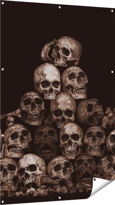 Gards Tuinposter Schedels - Doodshoofden - Doodskoppen - 100x150 cm - Tuindoek - Tuindecoratie - Wanddecoratie buiten - Tuinschilderij