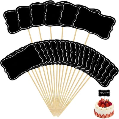 50 leisteenetiketten op spikes, mini-tafels om in te schrijven, accessoires buffet, cupcake-decoraties, sandwich-etiketten, Apero-decoratie (klein) (zwart) (B)