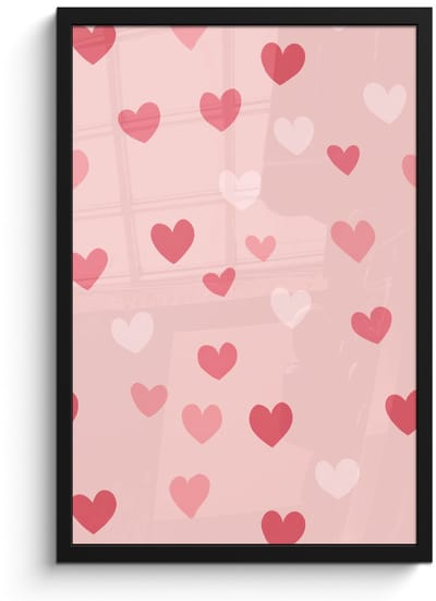 Poster in lijst - Fotolijst 40x60 cm - Posters - Hartjes - Patroon - Roze - Eenvoudig - Posterlijst zwart - Decoratie - Wanddecoratie woonkamer - Muurdecoratie slaapkamer