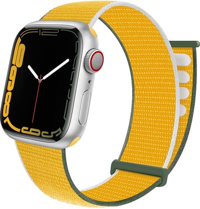 Strap-it Nylon Loop band - Geschikt voor Apple Watch bandje - Series 1/2/3/4/5/6/7/8/9/10/11/SE/SE2/SE3 - Geel - Nylon bandje met klittenband - Stof iWatch bandje voor maat: 38 / 40 / 41 / 42mm