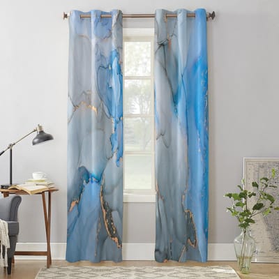 Marmer Textuur Aquarel Blauw Grijs Raamgordijnen voor Woonkamer Huis Slaapkamer Keuken Decora Kerst Gordijn 135W x 60H(cm) x1
