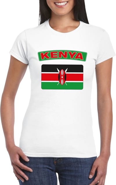 Vlag Kenia t-shirt - wit - met vlag van het land print - voor dames - korte mouwen - supporters S
