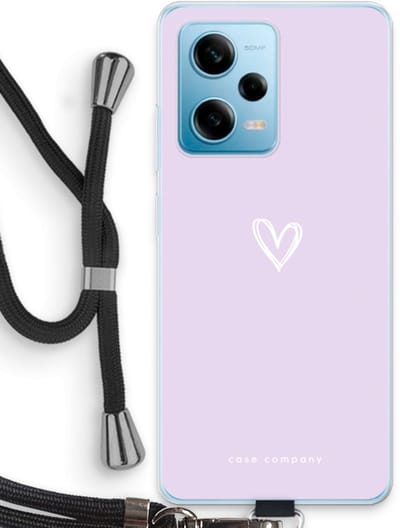 Case Company® - Hoesje met koord geschikt voor Xiaomi Redmi Note 12 Pro 5G hoesje met Koord - Klein hartje paars - Telefoonhoesje met Zwart Koord - Bescherming aan alle Kanten en Over de Schermrand