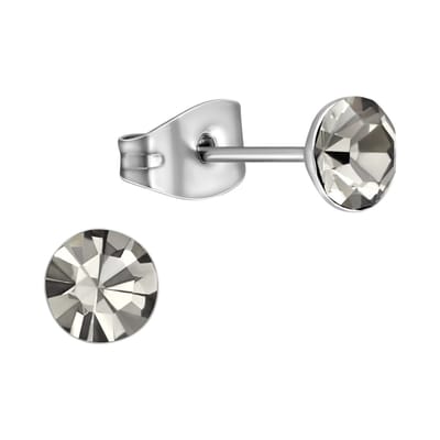 Aramat Jewels | Oorbellen | Stalen Kristal Oorbellen met Black Diamond steentje – Zilverkleur – 5mm | | | |5mm | Staal | Kinderen, Volwassenen | Verkleurd niet