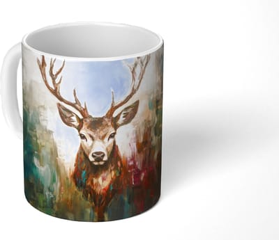 Mok - Koffiemok - Hert - Geverfd - Gewei - Bruin - Mokken - 350 ML - Beker - Koffiemokken - Theemok