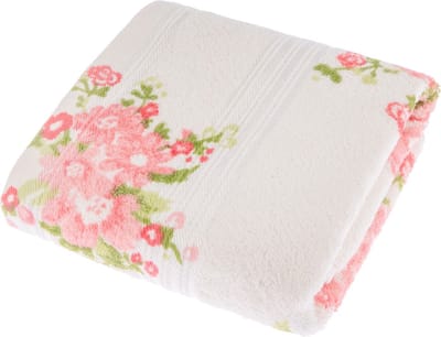 Homescapes badstof handdoek crème vintage bloemen perzik