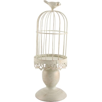 Porte-bougie Blanc Vintage Type Cage à Oiseaux Sculpté Support Bougie Lumière de Bougie Décoration de Table pour Banquet Dîner Fête beige
