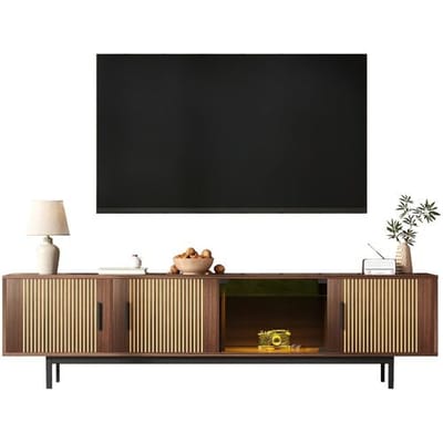 Merax TV-meubel met 3 houten deuren en 1 glazen deur - 200 x 35 x 53 cm - LED's - MDF en spaanplaat - Zwart en walnoot