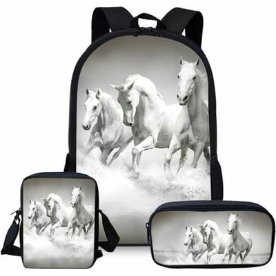 Klassieke Paarden Rugzakken tassen 3D Print 3 stuks/Set leerling Schooltassen Laptop Dagrugzak Rugzak Schuine schoudertas Etui