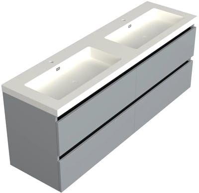 Dutchline Badmeubel Onderkast – Mat Grijs – 200x46cm – 4 Lades – 2 Uitsparingen