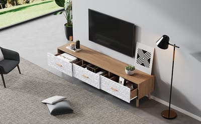 STILVORA Retro TV-meubel met Houten Afwerking en Witte Deuren - Voor woonkamer, slaapkamer en home-office - 150x35x39 cm - Spaanplaat - Wit