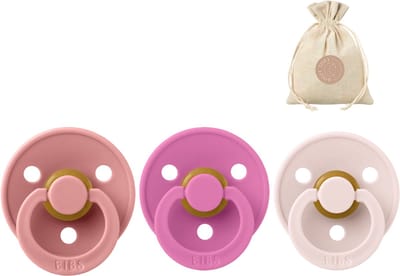 3 BIBS spenen rond maat 1: petal, bubblegum en dusty pink + BolleToet speenzakje - fopspenen