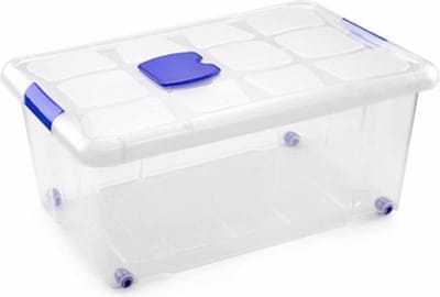PlasticForte Opslagbox - 1x stuks - met deksel - 36L - 59 x 40 x 25 cm - transparant - opbergbak - met wielen