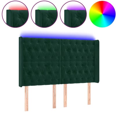 vidaXL - Hoofdbord - LED - 163x16x118/128 - cm - fluweel - donkergroen